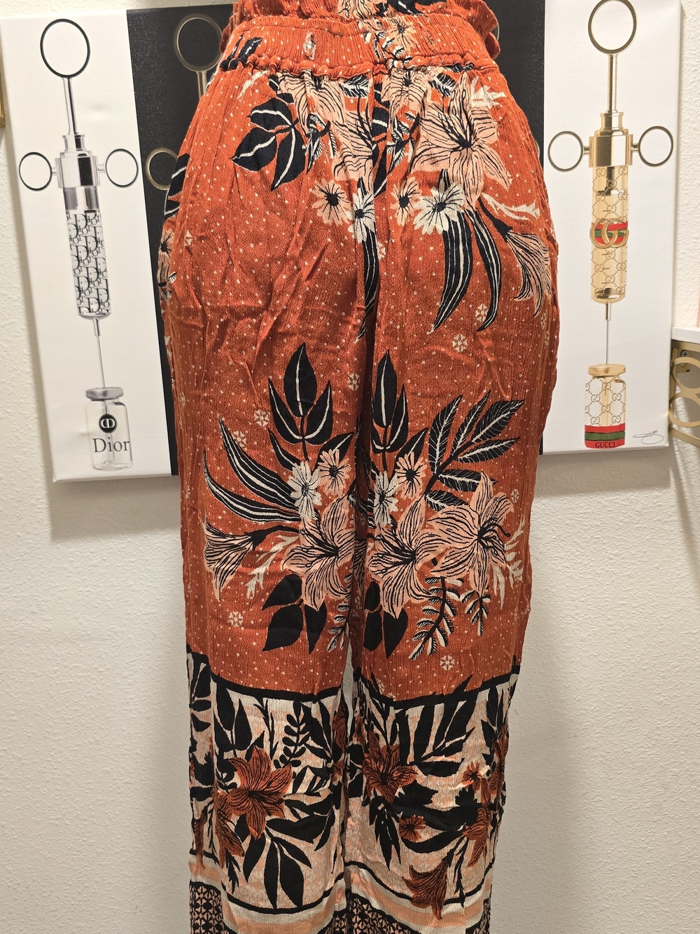 Patrons of Peace Rust Floral Wide-Leg Crop Pants